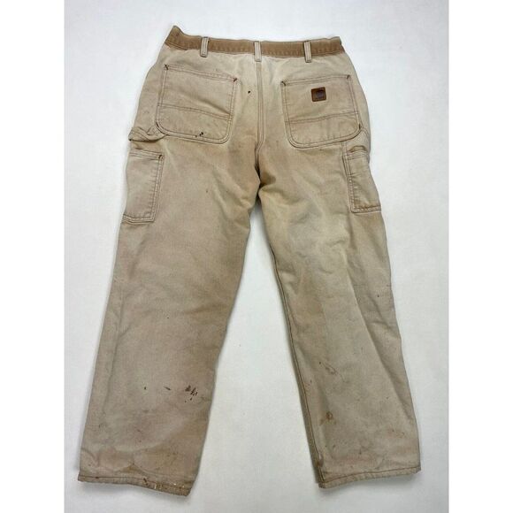 VINTAGE Carhartt Duck Canvas Carpenter Pants Men 32 X 28 Beige Tag Size 34 x 30 - Picture 5 of 10
